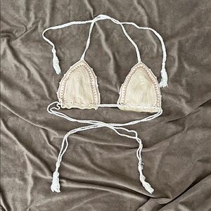 Festival Vibes. Crochet Bikini triangle Top with Tassels. Size XL by Bali Chic